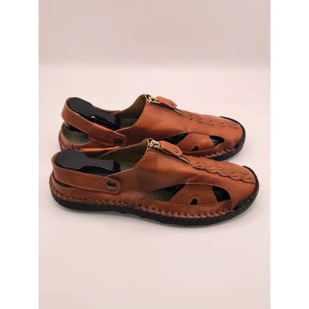 Men's Leather Fisherman Sandals Brown Comfort Slingback US 8 EU 41 New